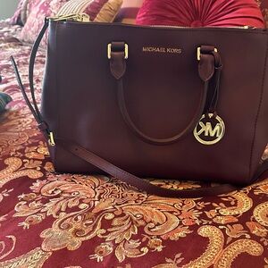 Michael Kors Dark Brown Satchel with Gold Details